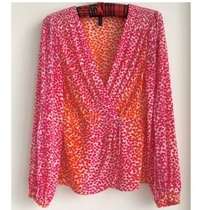BCBGMaxAzria heart print silk blouse XS